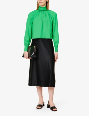 Shop Me And Em Womens Spring Green Raglan-sleeve High-neck Silk Blouse
