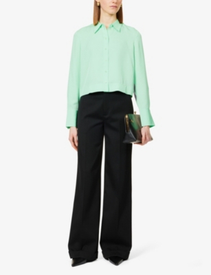 Shop Me And Em Women's Hot Mint Pleated Cropped Silk Shirt
