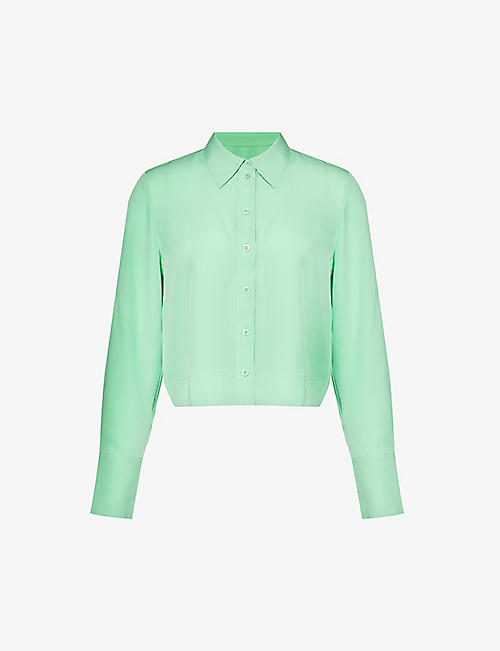ME AND EM: Pleated cropped silk shirt