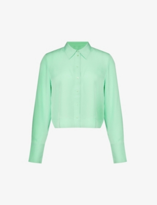 Me And Em Womens Hot Mint Pleated Cropped Silk Shirt
