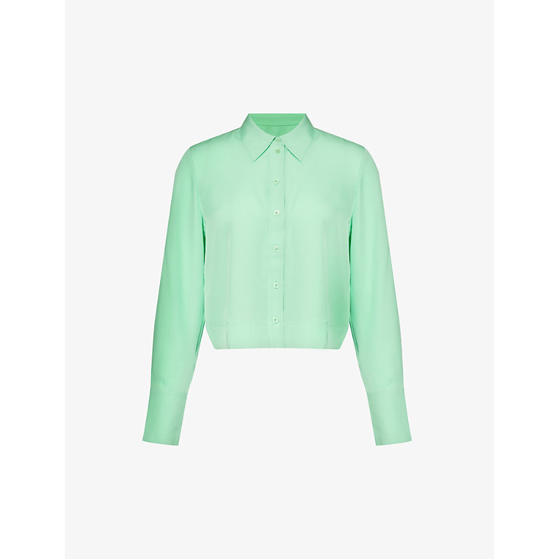 Me And Em Womens Hot Mint Pleated Cropped Silk Shirt