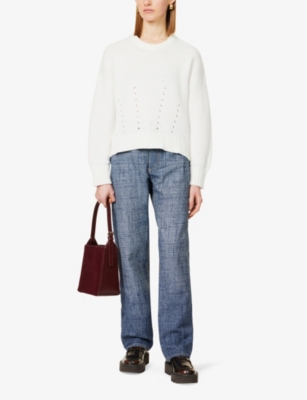 Shop Me And Em Curved-hem Cotton-knit Jumper In Fresh White