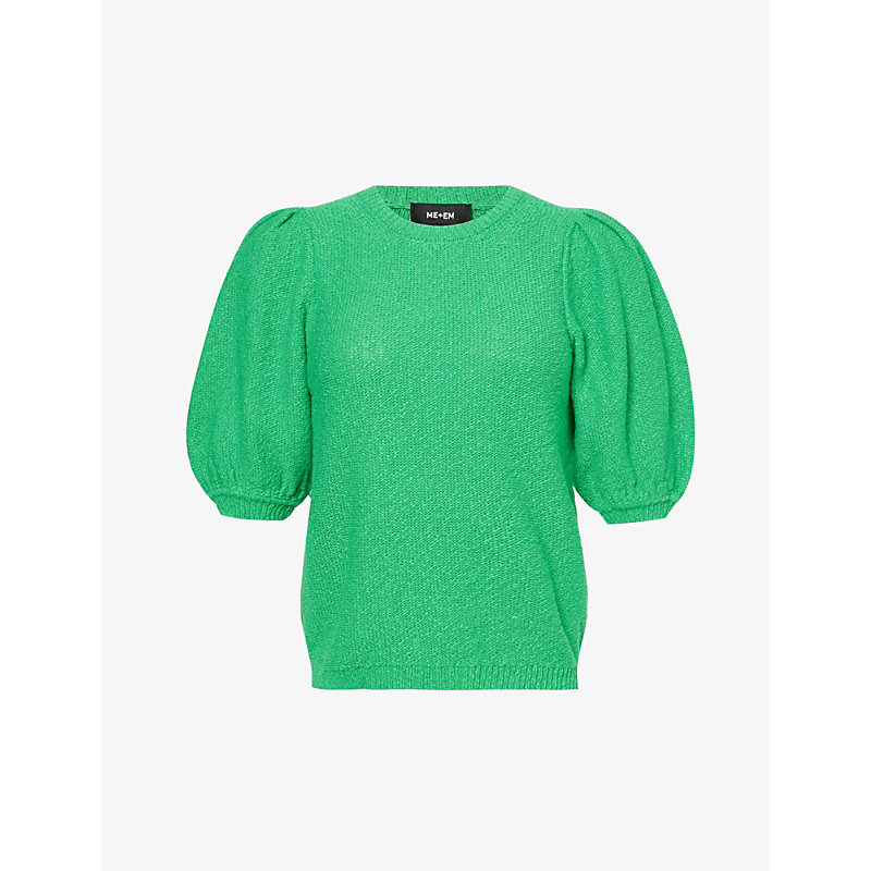 Me And Em Womens Spring Green Puffed-sleeve Cotton And Linen-blend Top