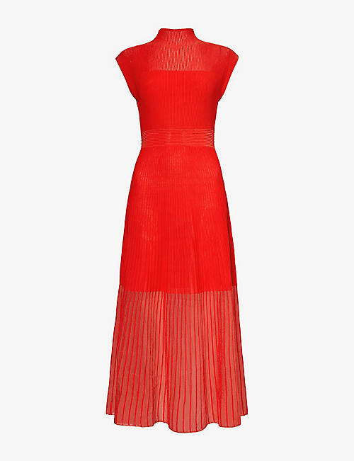 ME AND EM: Sheer-panel pleated knitted maxi dress