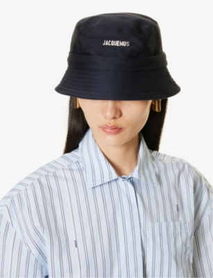 Shop Jacquemus Women's Dark Vy Le Bob Gadjo Brand-plaque Cotton Bucket Hat In Dark Navy
