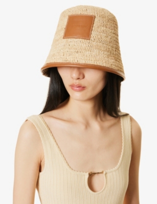 Shop Jacquemus Women's Light Brown 2 Le Bob Soli Brand-patch Raffia Bucket Hat