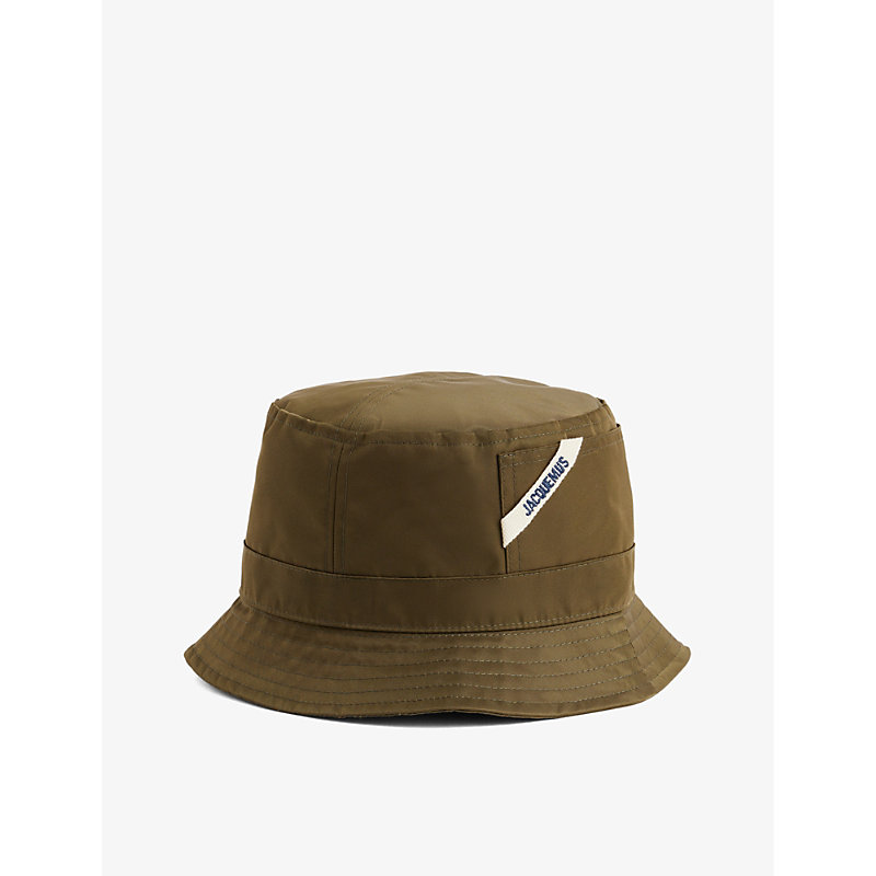 Shop Jacquemus Women's Khaki Le Bob Ovalie Brand-embroidered Shell Bucket Hat