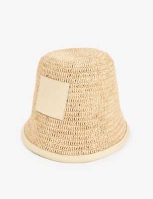Shop Jacquemus Women's Ivory Le Bob Soli Brand-patch Raffia Bucket Hat