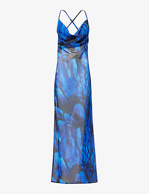 GRACEJACOB: Midnight abstract-print woven maxi dress