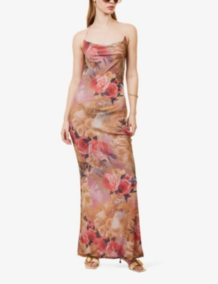 Gracejacob Womens Multi Elizabeth Rose Floral-print Mesh Maxi Dress In Multi