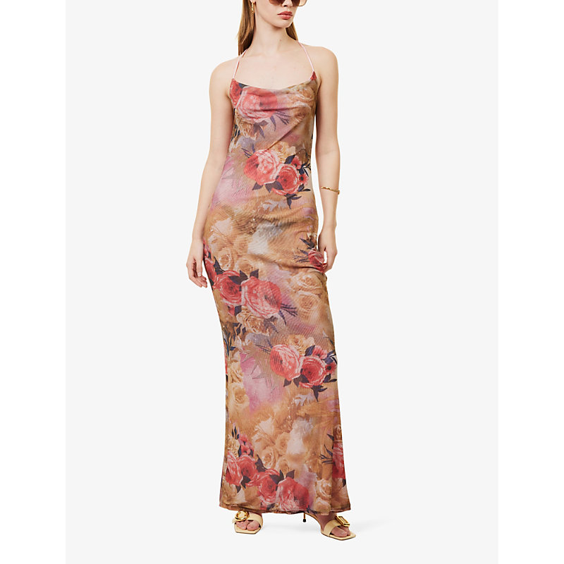 Shop Gracejacob Women's Multi Elizabeth Rose Floral-print Mesh Maxi Dress