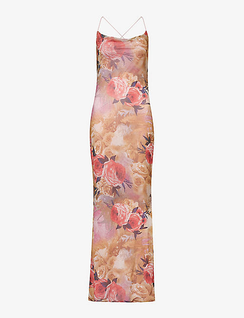 GRACEJACOB: Elizabeth Rose floral-print mesh maxi dress