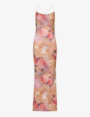 Shop Gracejacob Women'selizabeth Rose Floral-print Mesh Maxi Dress In Multi
