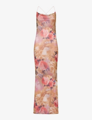 Shop Gracejacob Women's Multi Elizabeth Rose Floral-print Mesh Maxi Dress