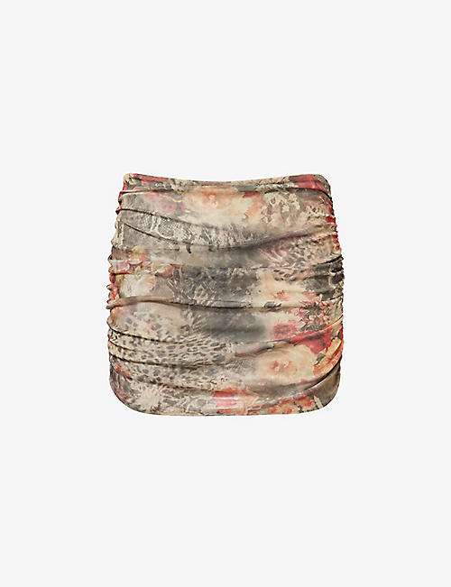 GRACEJACOB: Sienna abstract-print mesh mini skirt
