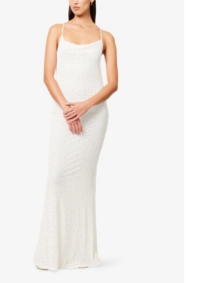 Gracejacob Womens White Luna Snow Criss-cross Mesh Maxi Dress In White