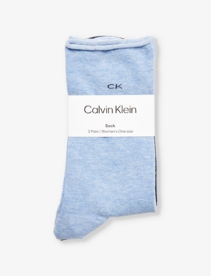 CALVIN KLEIN: Roll Top brand-print pack of three stretch-cotton blend socks