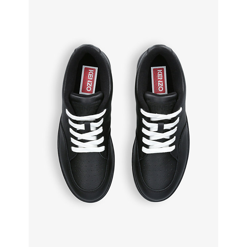 Shop Kenzo Skate Low Tonal-stitching Leather Low-top Trainers In Black