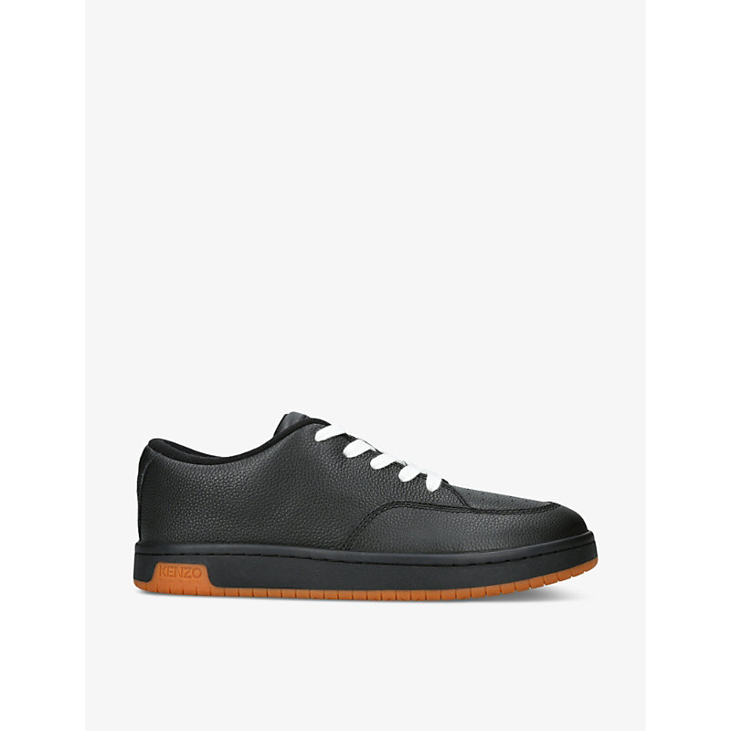 Shop Kenzo Skate Low Tonal-stitching Leather Low-top Trainers In Black