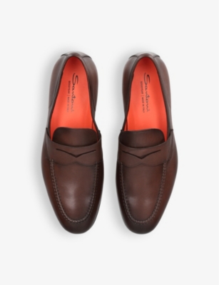 Shop Santoni Men's Brown Carlos Flex Leather Loafers