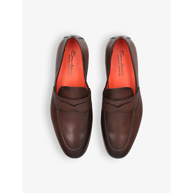 Shop Santoni Carlos Flex Leather Loafers In Brown