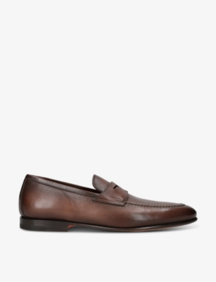Shop Santoni Men's Brown Carlos Flex Leather Loafers