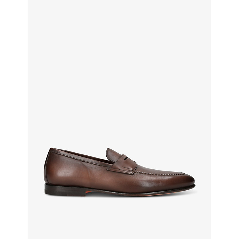 Shop Santoni Carlos Flex Leather Loafers In Brown