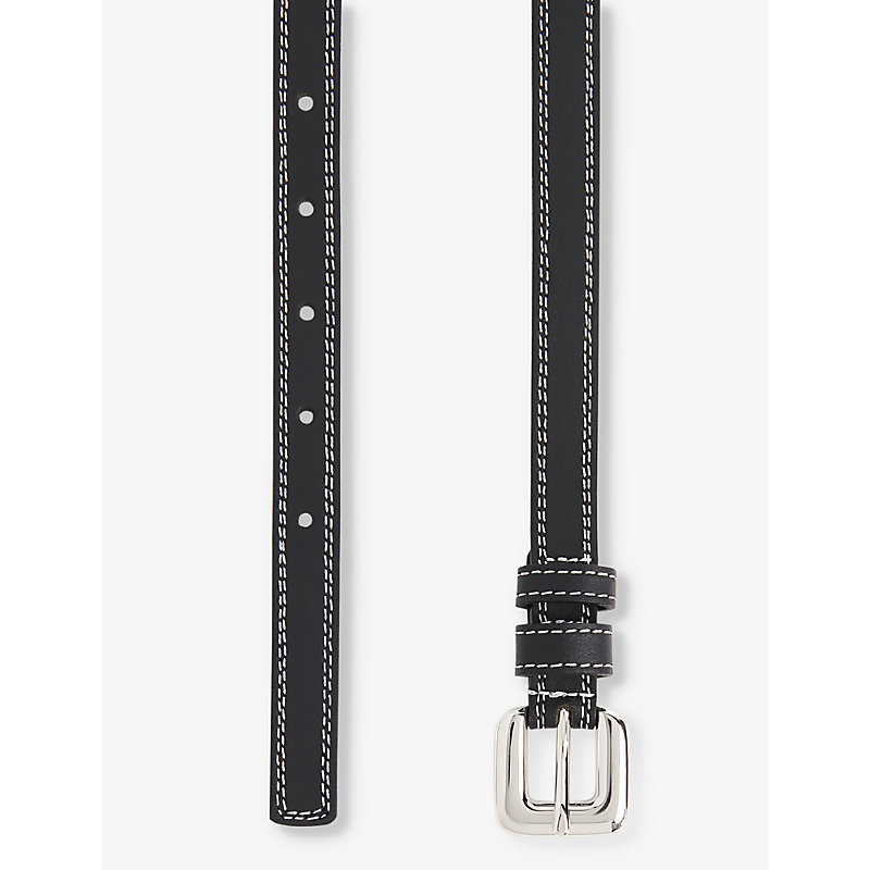 Shop Whistles Womens Monochrome Square-buckle Slim Leather Belt