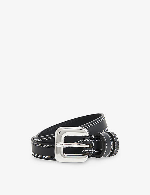 WHISTLES: Square-buckle slim leather belt