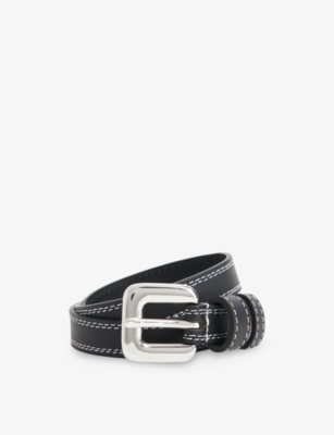 Whistles Womens Monochrome Square-buckle Slim Leather Belt