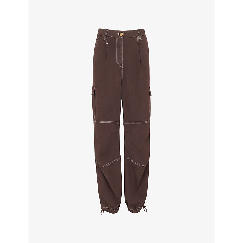 Whistles Womens Brown Lorna Oversized Mid-rise Stretch-woven Trousers