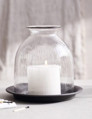 THE WHITE COMPANY: Ribbed Dome Glass Candle Holder and Tray 17.6cm