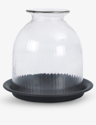 THE WHITE COMPANY: Ribbed Dome Glass Candle Holder and Tray 17.6cm
