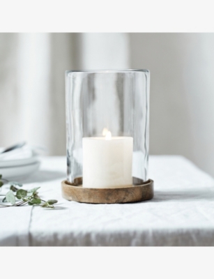 THE WHITE COMPANY: Mango Wood Hurricane Candle Holder 19.5cm