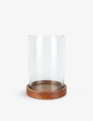 THE WHITE COMPANY: Mango Wood Hurricane Candle Holder 19.5cm