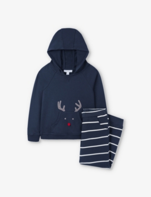 The Little White Company Kids' Jingles Reindeer Two-piece Organic-cotton Set 18 Months - 6 Years Navy