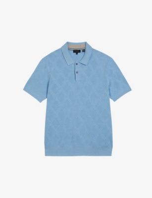 Shop Ted Baker Men's Pl-blue Ventar Diamond-knit Regular-fit Linen-blend Polo