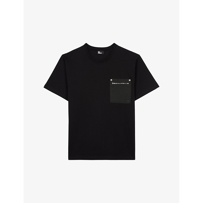 Shop The Kooples Men's Black Pocket-embroidered Short-sleeve Cotton T-shirt