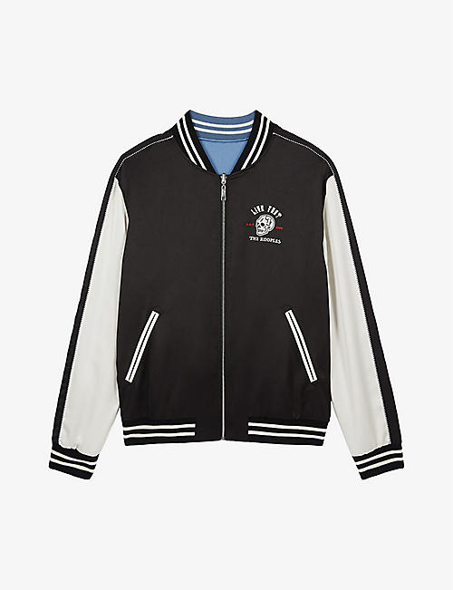 THE KOOPLES: Logo-patch ribbed-collar woven varsity jacket
