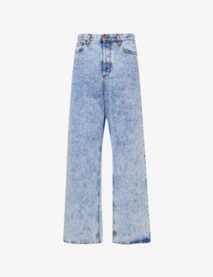 Members Of The Rage Mens Blue Acid Wash Baggy Relaxed-fit Jeans