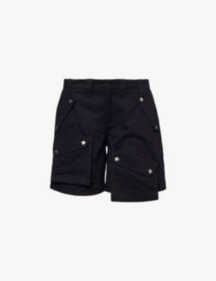Shop Members Of The Rage Mens Black Flap-pocket Cotton-twill Cargo Shorts