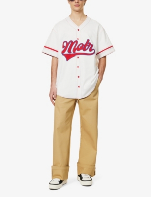 Shop Members Of The Rage Mens White Brand-embellished Relaxed-fit Woven Baseball Shirt