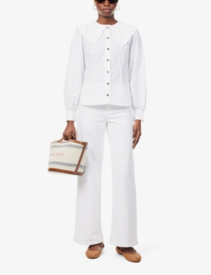 Frame Womens White Le Pixie Slim Palazzo Wide-leg High-rise Stretch Denim-blend Jeans In White