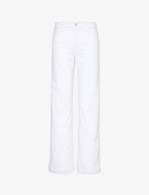 Shop Frame Women's White Le Slim Palazzo Wide-leg High-rise Stretch-cotton Jeans