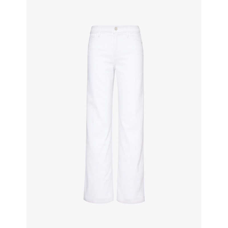 Shop Frame Le Slim Palazzo Wide-leg High-rise Stretch-cotton Jeans In White
