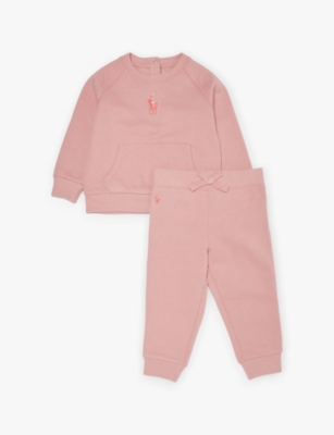 POLO RALPH LAUREN: Girls' brand-embroidered cotton-blend jersey trouser set