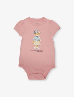 POLO RALPH LAUREN: Baby Girl branded-print cotton-jersey babygrow
