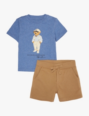 POLO RALPH LAUREN: Baby Boy Polo Bear graphic-print two-piece cotton-blend jersey set