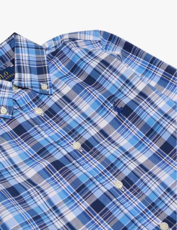 Boys' ogo-embroidered long-sleeve checked cotton-poplin shirt