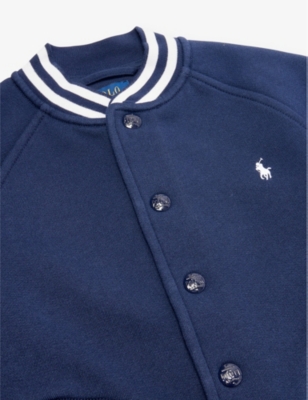 Polo Ralph Lauren Navy/wht P Boys' Logo-embroidered Contrast-stripe Cotton-blend Bomber Jacket In Navy/wht P